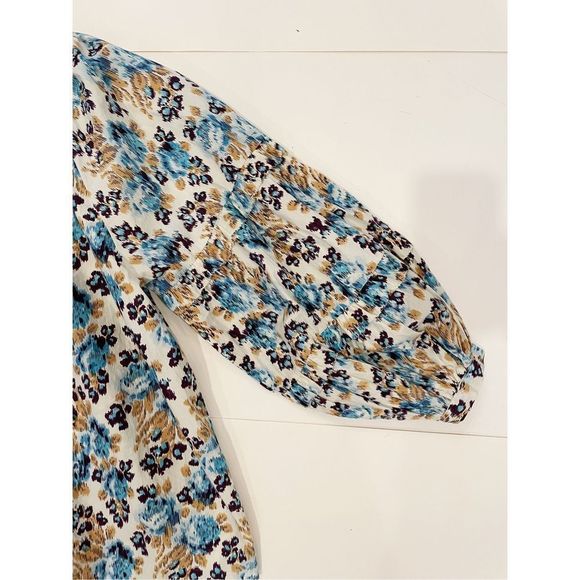 Love The Label Anthropologie Kaleesi Blue Floral Top Ruffle Sz S Boho Praise - Picture 6 of 9